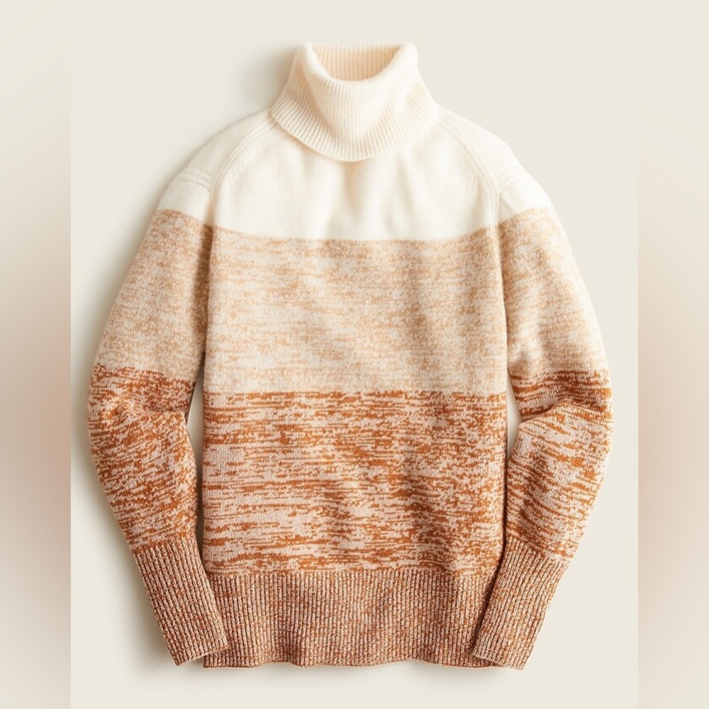 J. Crew Cream and Brown Turtleneck cashmere Sweater